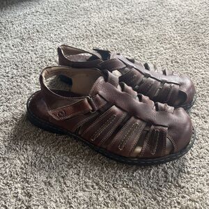Magellan Outdoors Sandals Brown Leather Round Toe Cutouts Hook Loop Men's Sz 12